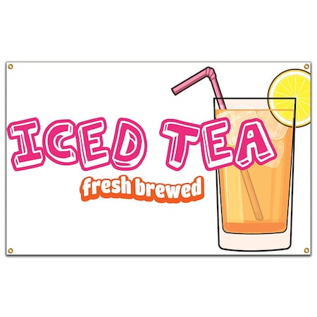 Signmission Iced Tea Banner Heavy Duty 13 Oz Vinyl with Grommets Single Sided B-60 Iced Tea